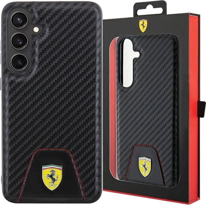Ferrari Backcase hoesje geschikt voor Samsung Galaxy S24+ - Effen Zwart - Kunstleer