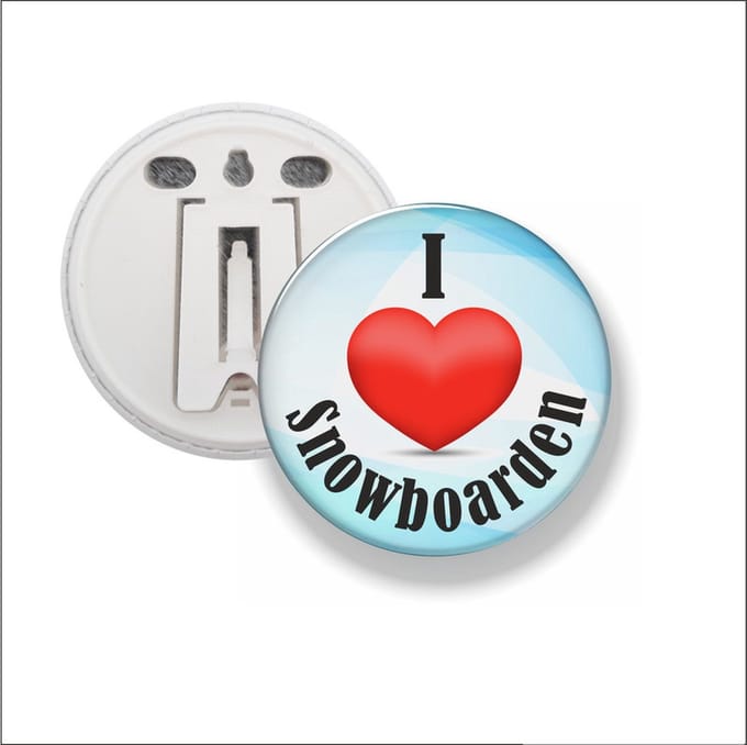 Button Met Clip 58 MM - I Love Snowboarden