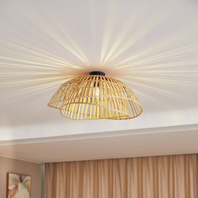 Lindby - plafondlamp - 1licht - Bamboe, ijzer - H: 29.2 cm - E27 - bamboenatuur