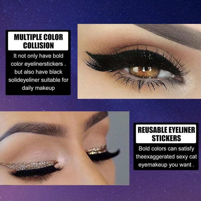 28 Paires d'Autocollants Eyeliner et Cils Réutilisables 7 Couleurs Étanche Eyeliner Cils Réutilisables violet