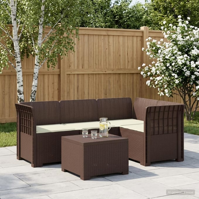 vidaXL - 4-Zitter - Tuin - Sofa - met - Kussens - Rattan - Look - PP - Bruin
