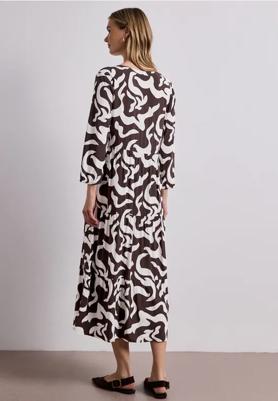Midi-jurk met gespleten hals en print