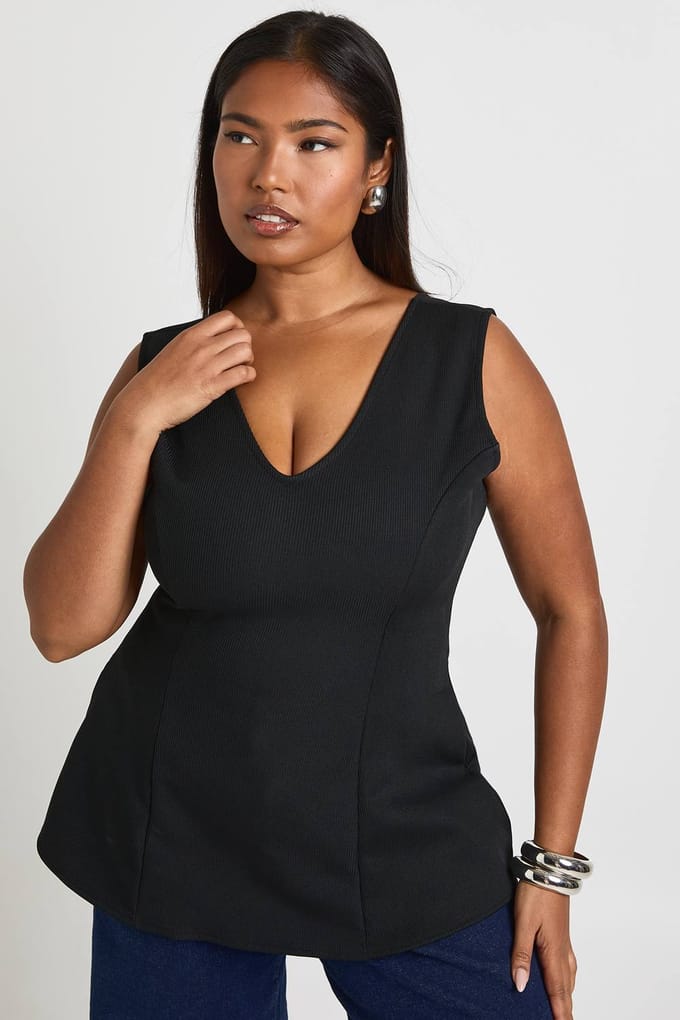 boohoo Dames Plus Gestructureerde Peplum Top | Black | Maat: 16