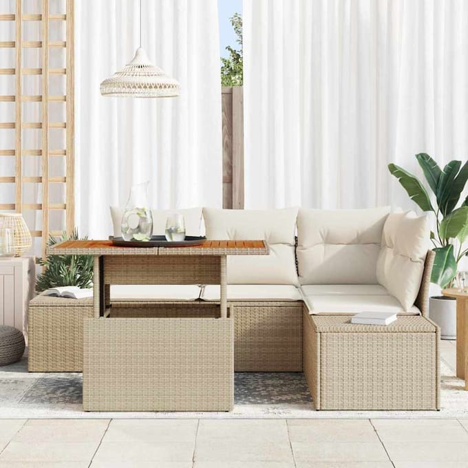 vidaXL - Tuinbank - Set - 5 - st - Beige - Poly - rattan