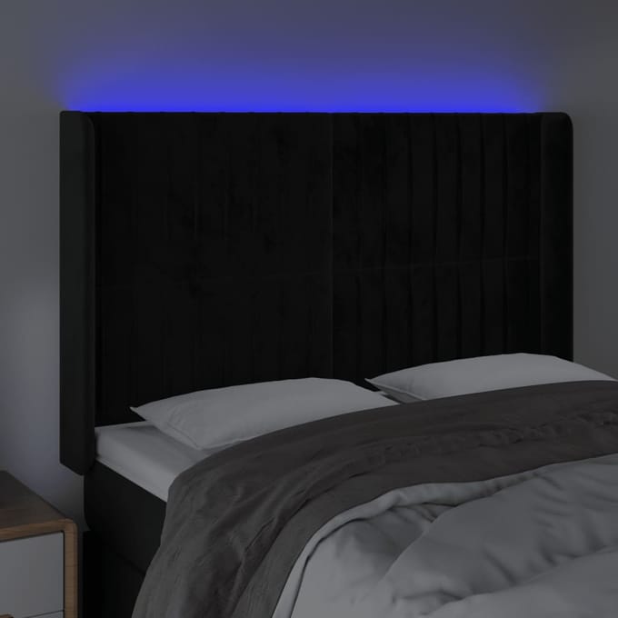 vidaXL - Hoofdbord - LED - 147x16x118/128 - cm - fluweel - zwart