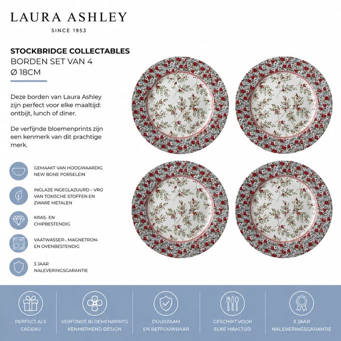 Laura Ashley Stockbridge Collectables Borden set van 4 - Kerstservies - Ø 18cm