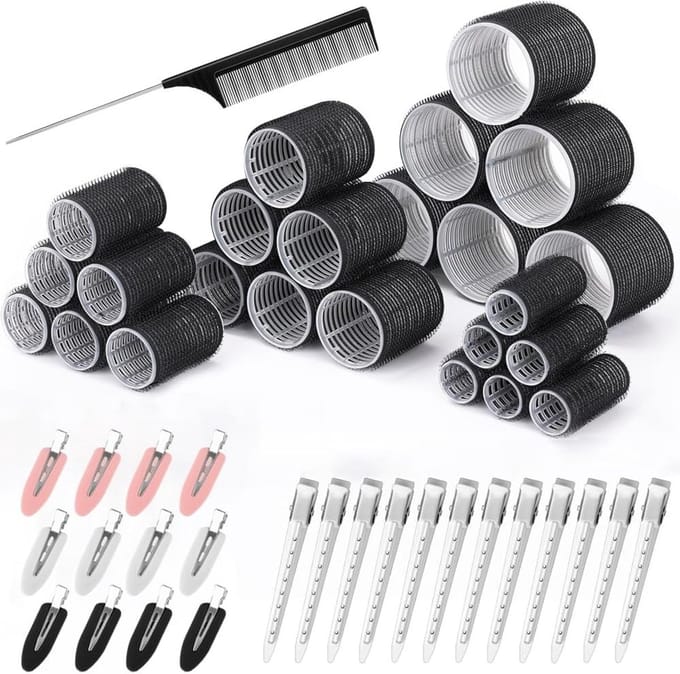 Set van 49 Zelfklevende Haarrollers en Clips voor Lang, Middelgroot en Kort Haar - Ideaal voor Volume en Krullen