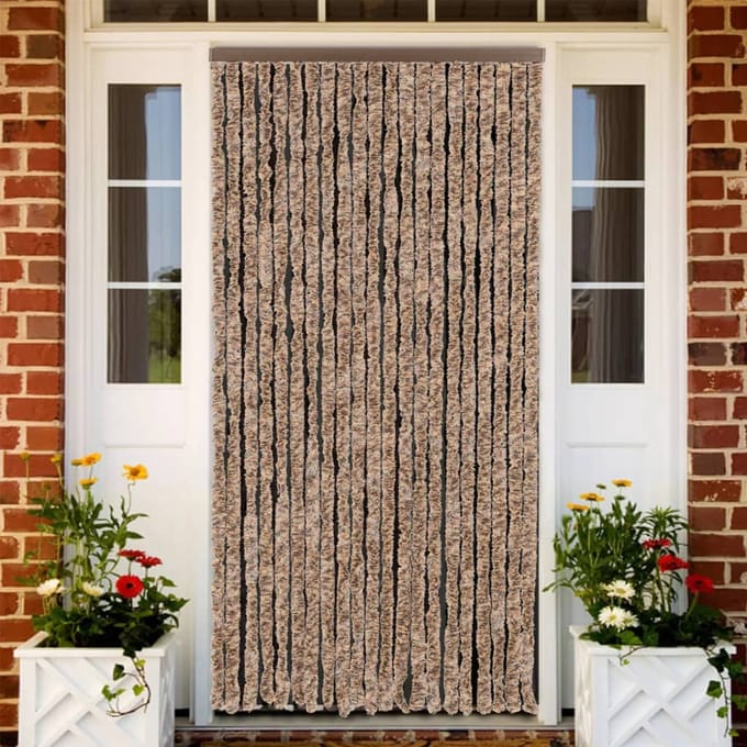 vidaXL - Vliegengordijn - 90x200 - cm - chenille - beige - en - donkerbruin