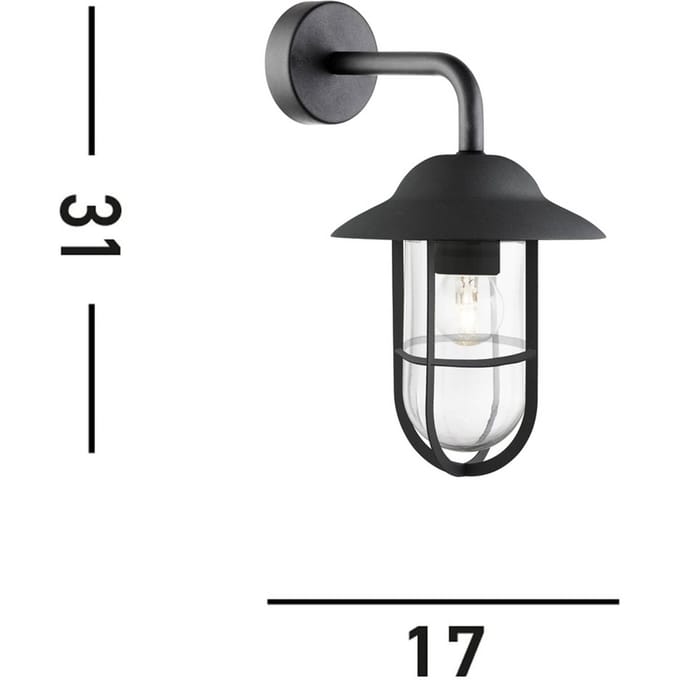 Searchlight Buitenwandlamp Toronto, zwart IP44, staal, glas, E27