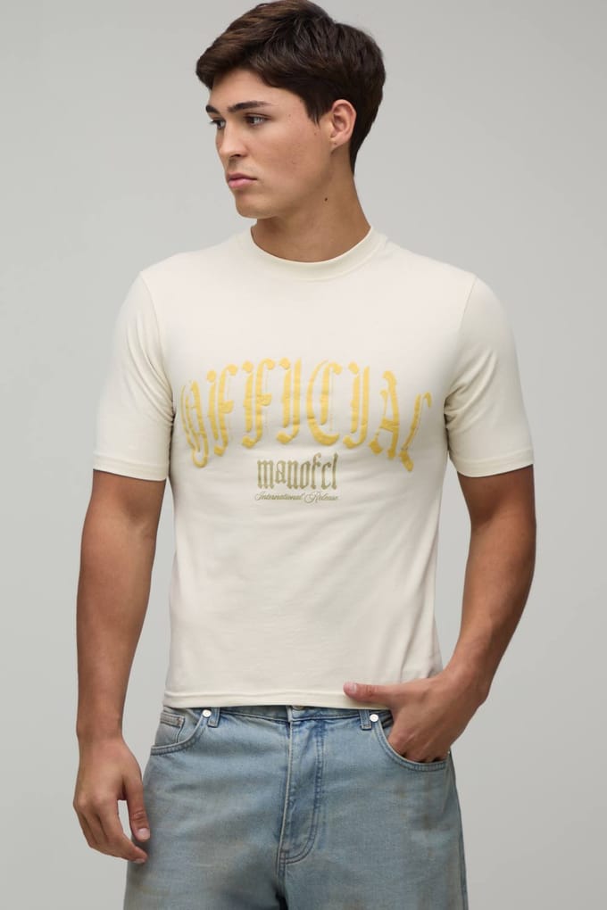 Gekrompen Muscle Moto Puff Print T-shirt | Stone | Size Medium