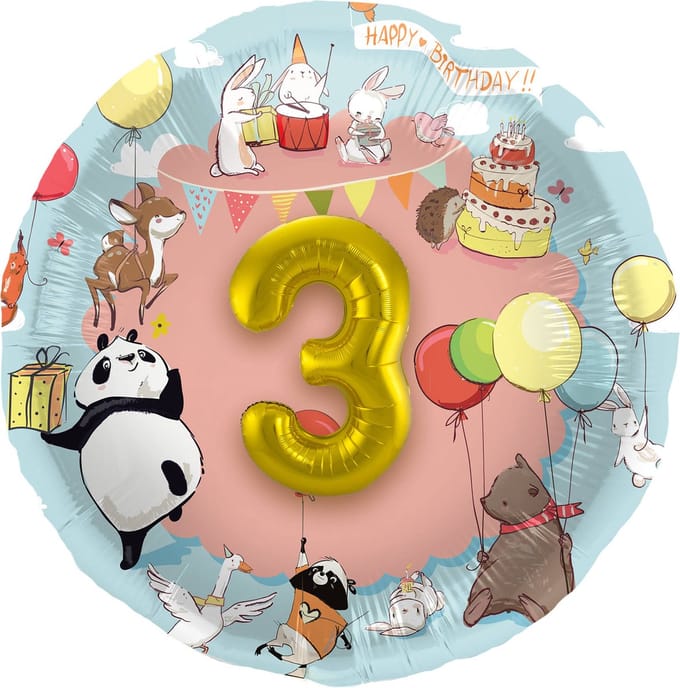 Folieballon 3D Dieren Cijfers 1-5 - 56 cm