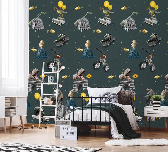 INGK Kinderbehang - Olive & Noah - It's a Crazy World Petrol