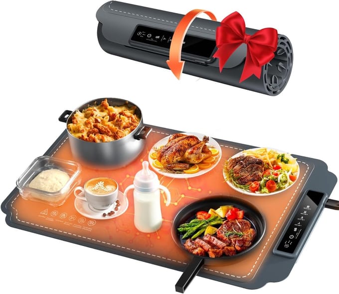 Elektrische Warmhoudplaat - Bordenwarmer - Feesten Buffet - Instelbare Temperatuur Timer - 38cm Oppervlak - Grijs