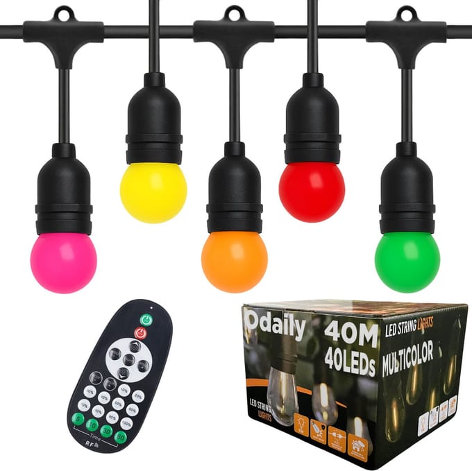 Odaily Lichtsnoer Buiten - 40 Meter - 40 LED Lampen - Multicolor Feestverlichting - Dimbaar - IP65