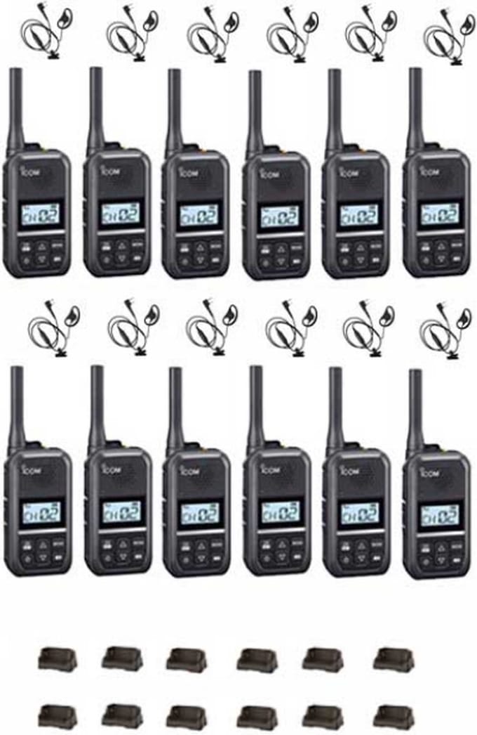 Set van 12 Icom IC-U20SR IP54 mini Portofoon met tafel lader en D-shape oortje