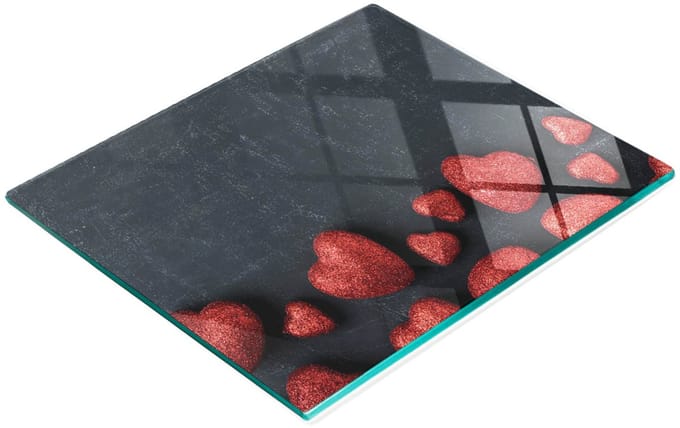 Glazen snijplank met decoratieve hartvormige afbeelding, 60x52 cm