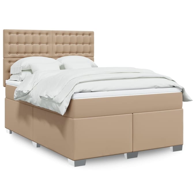 vidaXL - Boxspring - met - matras - kunstleer - cappuccinokleurig - 140x200 - cm