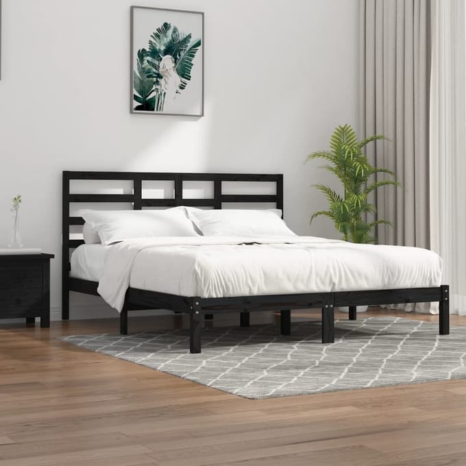 vidaXL - Bedframe - massief - hout - zwart - 200x200 - cm