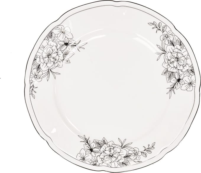 Housevitamin Bord Diner Les Fleurs Zwart/Wit Newbone China Ø26cm