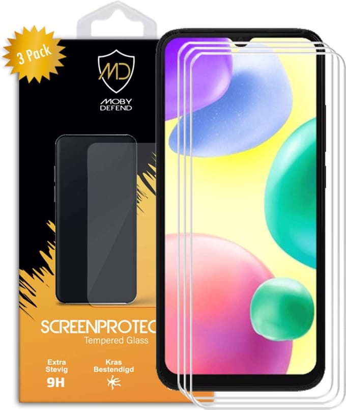 3-Pack MobyDefend Screenprotectors - Geschikt voor Xiaomi Redmi 10A - Case-Friendly Screensavers - Gehard Glas