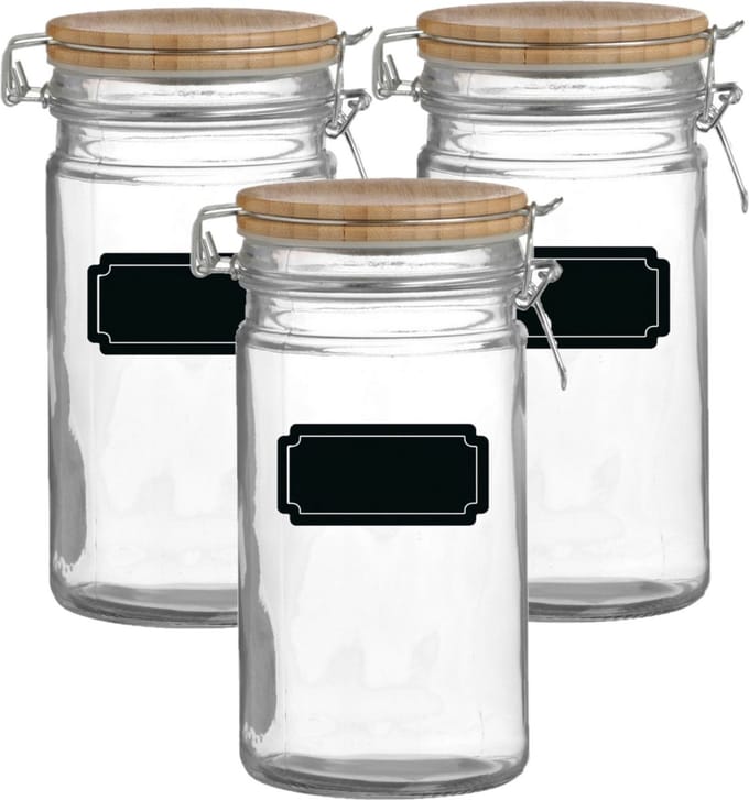 Weckpot/inmaakpot - 6x - 1L - glas - met beugelsluiting - incl. etiketten