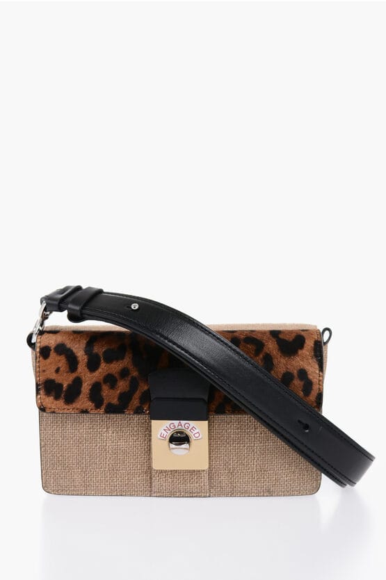 Tweekleurige crossbodytas met dierendetail in beige
