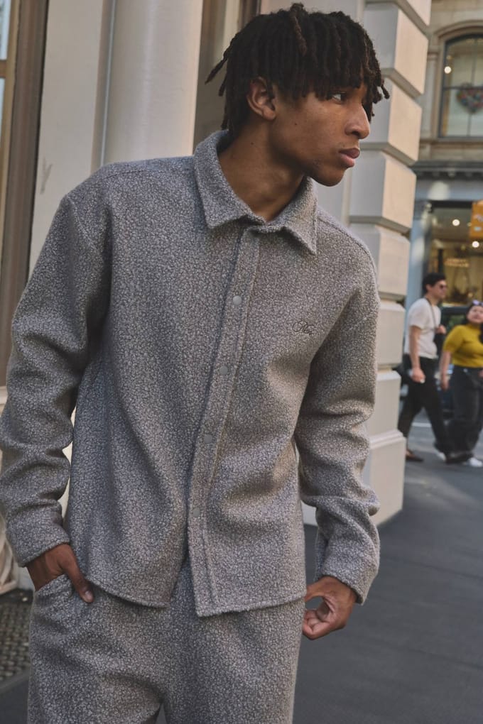 Regular Fit Geborsteld Overshirt | Grey | Size XS
