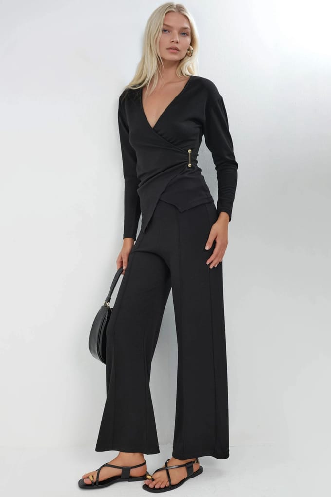 Accessoire Detail Blouse & Broek Twee-Delige Set