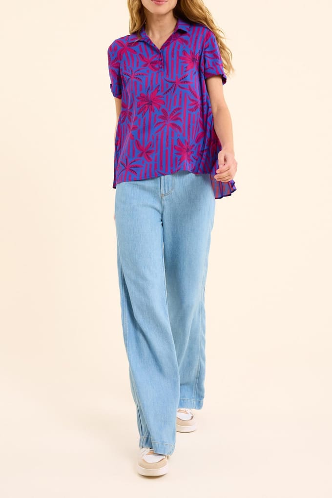 ICode Palm Tree Print Indigo Top Indigo Größe: XS | Blusen Outlet | Damen | Blau