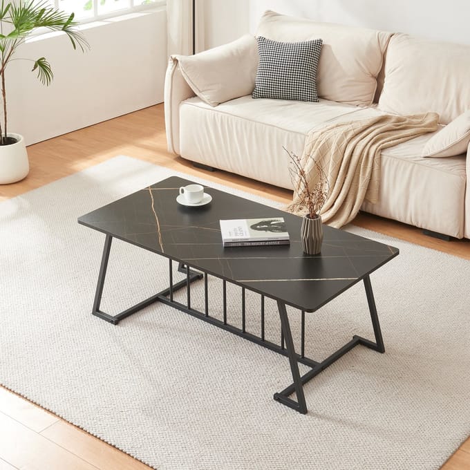 Salontafel Nospoo marmerlook zwart 120x60x46 cm [en.casa]