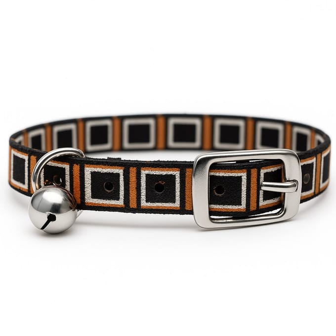 Animalking Kattenriem - Kattenbandje met Belletje - Halsband Kat - Cat Collar - Bruin Vierkant Patroon