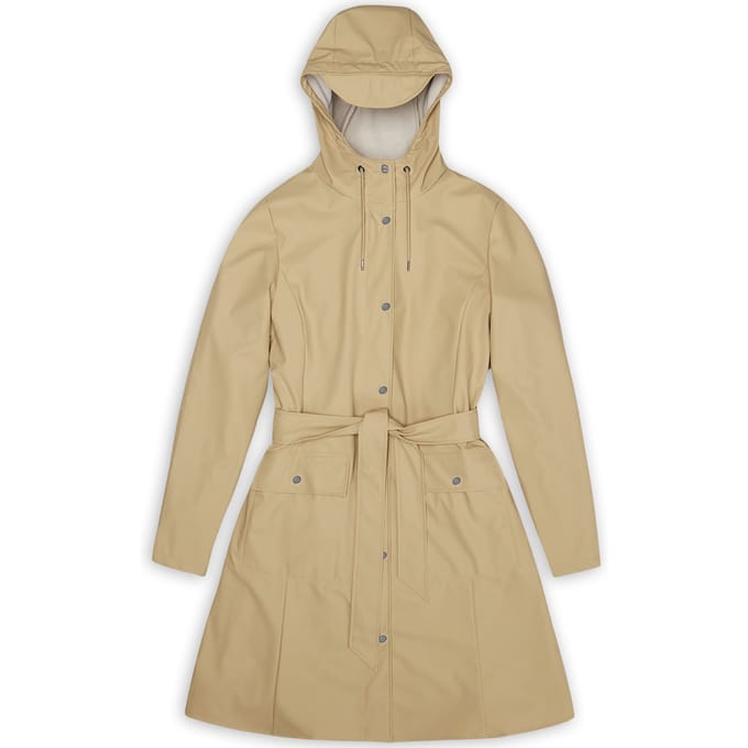 RAINS Curve Long Jacket W3 Sand Maat: L | Regenjassen Outlet | Dames | Beige