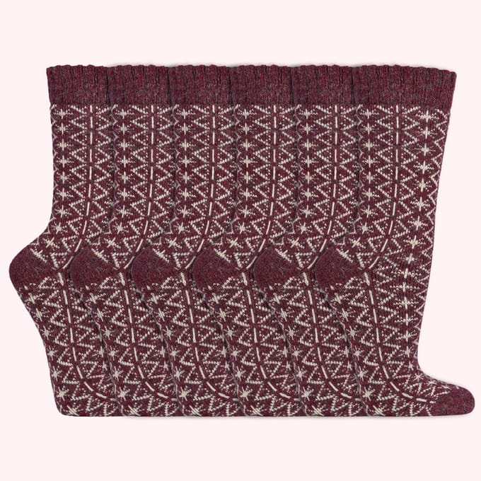 Wollen Sokken | Dames sokken | Folklore | Kleur: Bordeaux | Maat: 35-38 / 39-42 | 6 paar