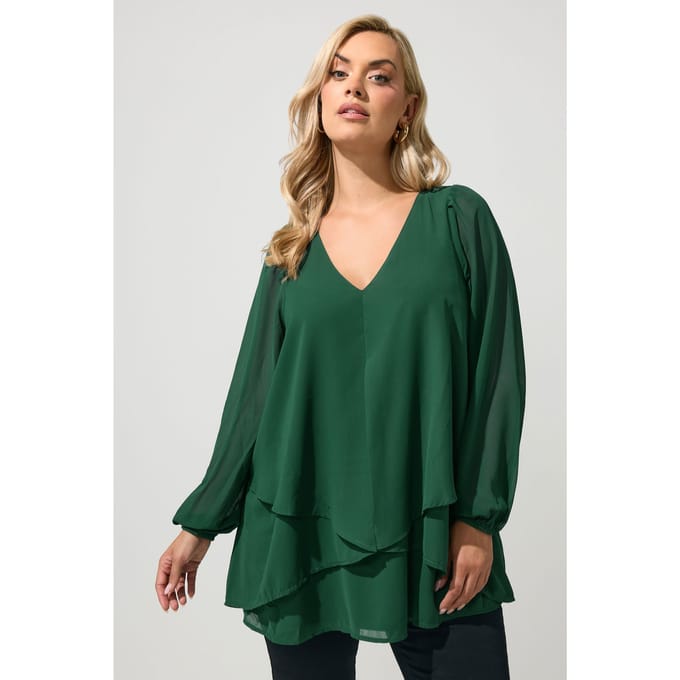 Yours London Groene Gelaagde Blouse Size 48