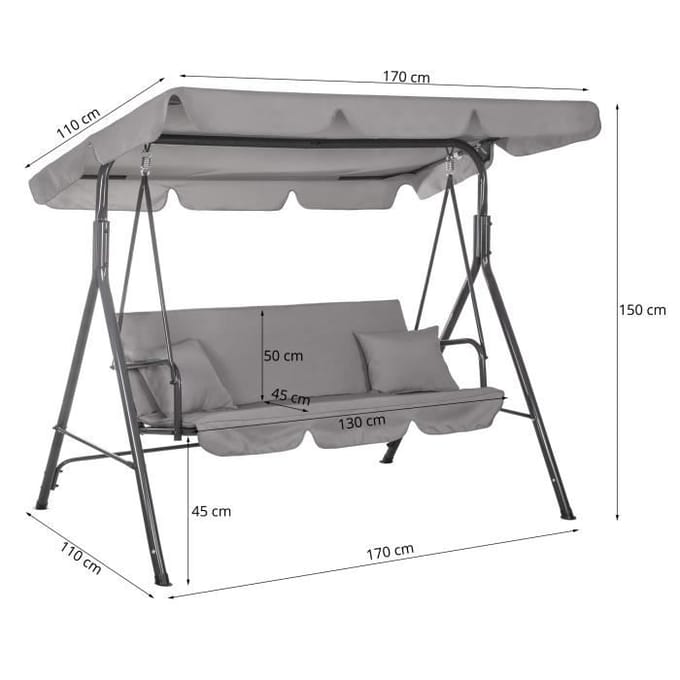 Springos - Schommelbank Luna - 3-zits - Grijs - 170 x 110 x 150 cm