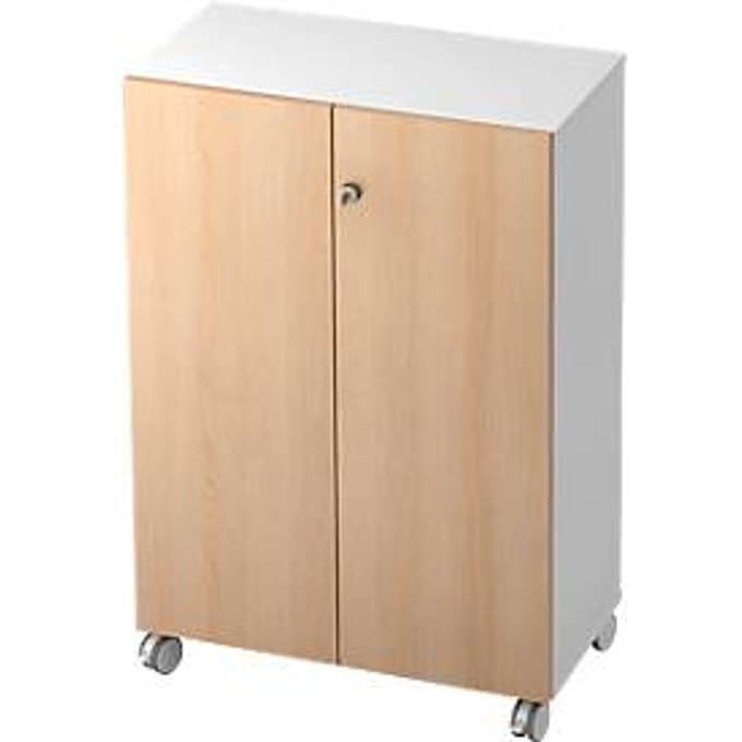 TOPAS LINE rolkast, 3 dossierhoogtes, afsluitbare deuren, decor wit/eiken