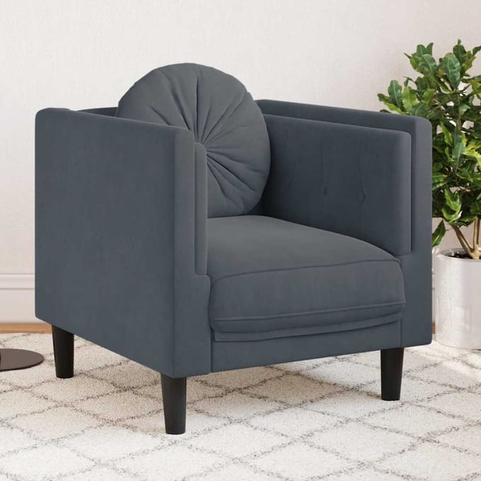 vidaXL - Fauteuil - met - kussens - fluweel - donkergrijs