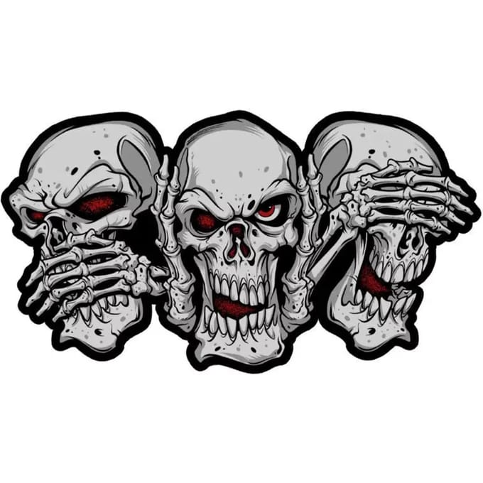 Motorfiets stickers Lethal Threat See Speak Hear No Evil Skulls