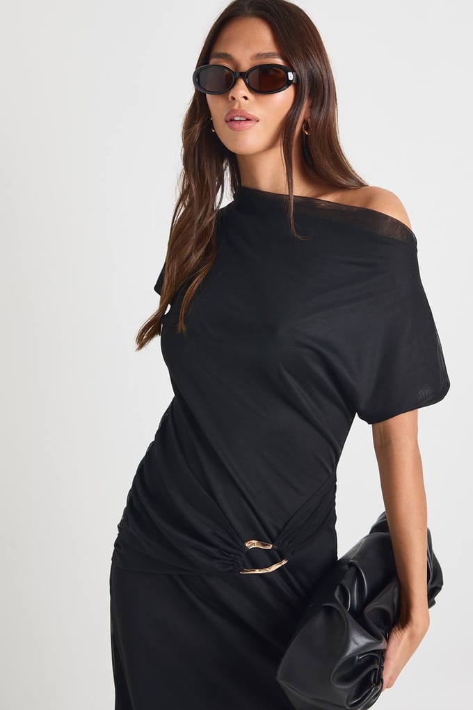 boohoo Dames Cowl-hals maxi-jurk met gouden biesdetails | Black | Maat: 10