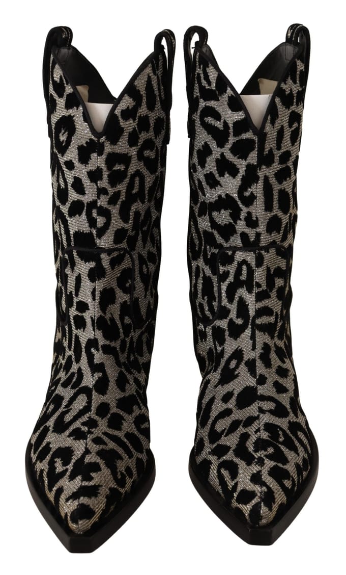 Dolce & Gabbana Grijs Zwarte Luipaard Cowboylaarzen Schoenen