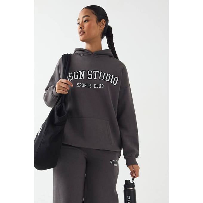 boohoo Dames DSGN Studio Applique Oversized Hoodie | Houtskool | Maat: Medium