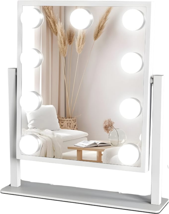 Ploutos® Vanity Spiegel - Verlichte LED Spiegel met Dimbaar Licht – Compact Design voor Kaptafel - Wit - 36cm x 29cm x 6cm