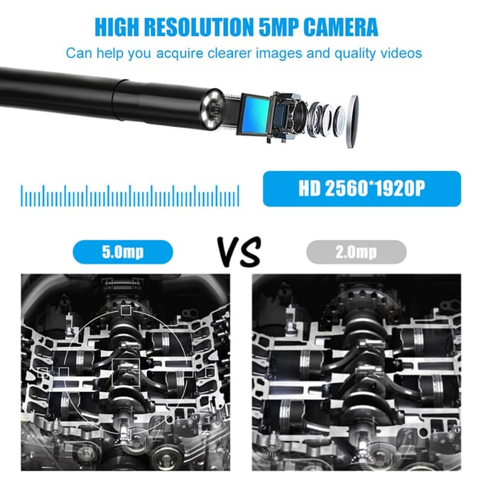 0,2 inch 5MP IP67 6 LED's WiFi Endoscoop Boroscoop Inspectiecamera voor IOS / Android Smartphones black