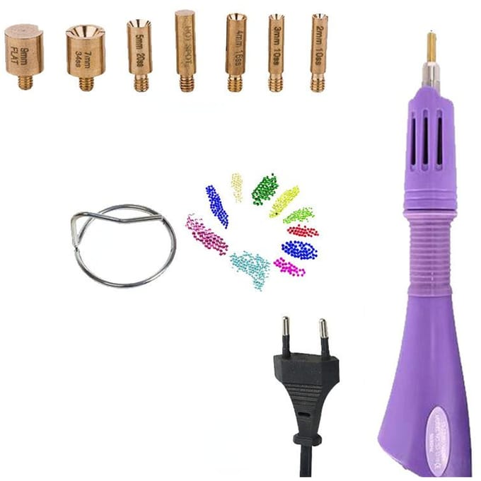 Snel verwarmde strass-hotfix-applicator, hittefix-tool, kledingdiamantboorpen met 7 tips paars
