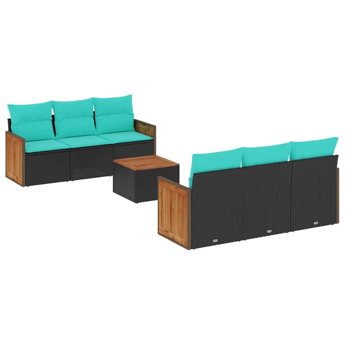vidaXL - 7-delige - tuinbankset - met - kussens - van - zwart - polyrotan