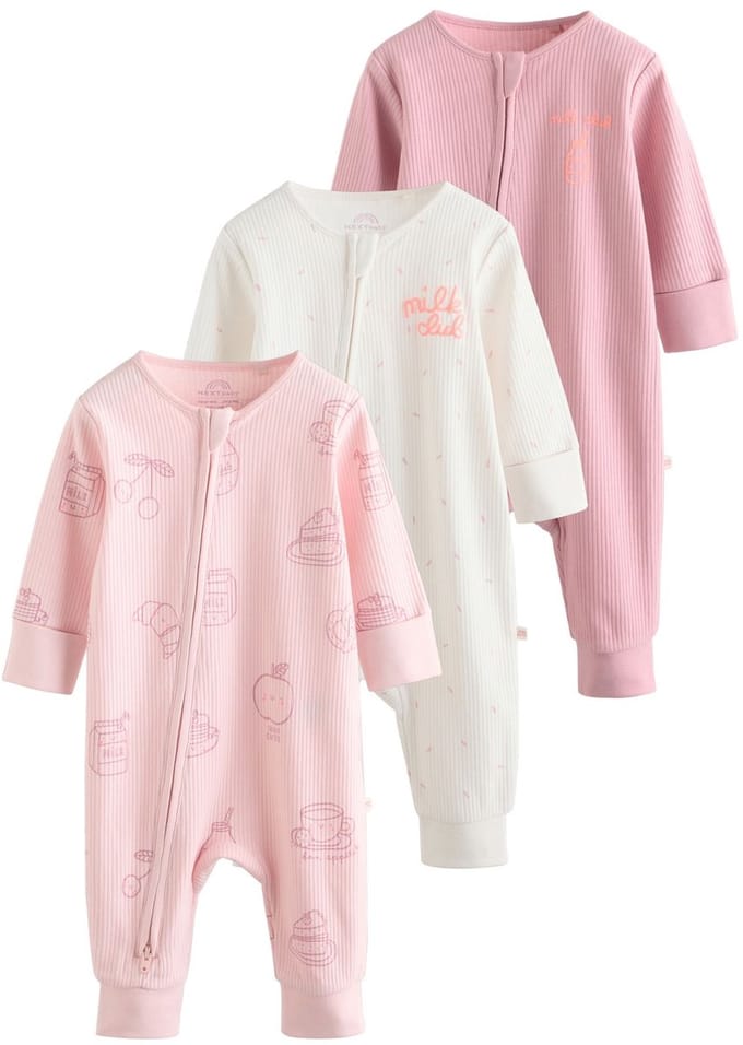 Next - Meisjes - Set van 3 babypyjama's met tweewegritssluiting - Roze