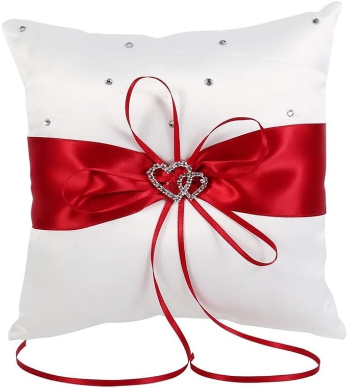 Bruiloft Ringkussen Tas met Dubbele Hartdecoratie, Verkrijgbaar in Diverse Kleuren en 20cm x 20cm Formaat