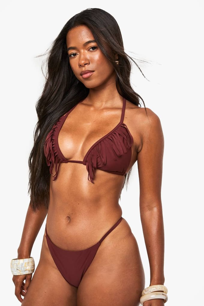 boohoo Dames Franje Bikini Slip | Brown | Maat: 14