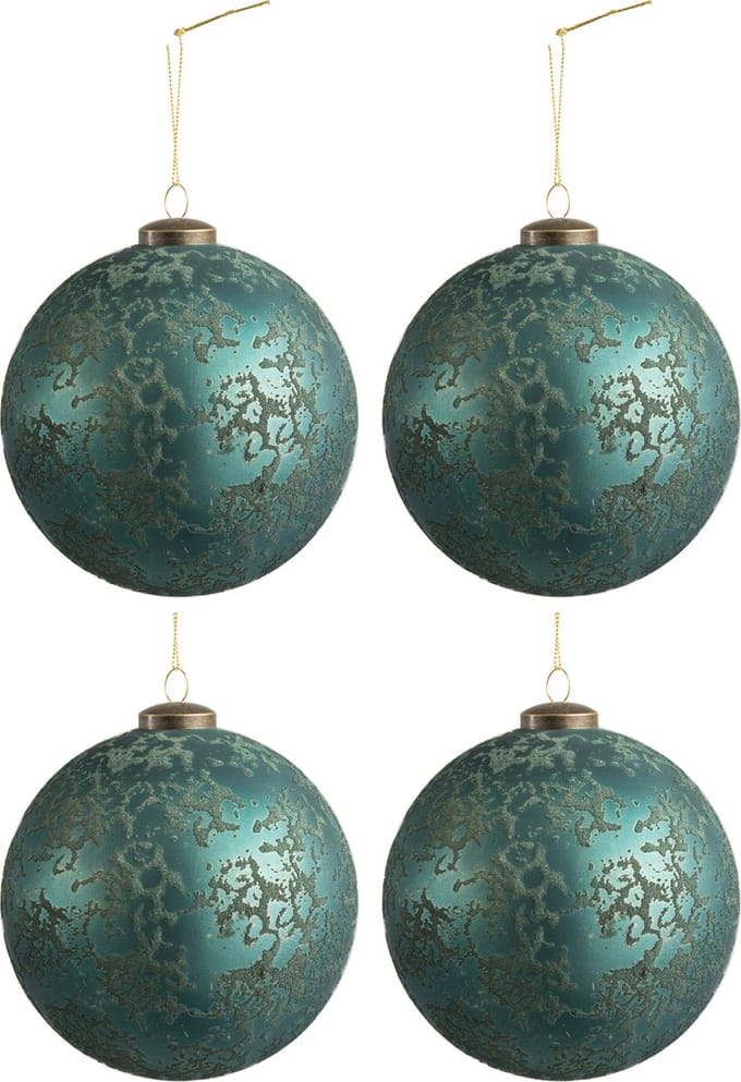J-Line kerstbal Antiek - glas - azuur - large - doos van 4