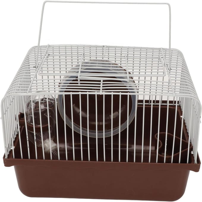 Cage pour hamster, maison portable et respirante pour petits animaux, avec bouteille d'eau, bol et roue de course pour cochon d'Inde gray